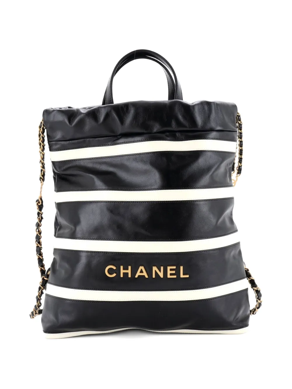 CHANEL Pre-Owned 22 Chain Striped Shiny Calfskin Medium backpack - Nero