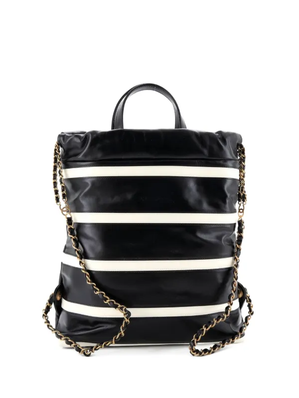 CHANEL Pre-Owned 22 Chain Striped Shiny Calfskin Medium  display picture 1