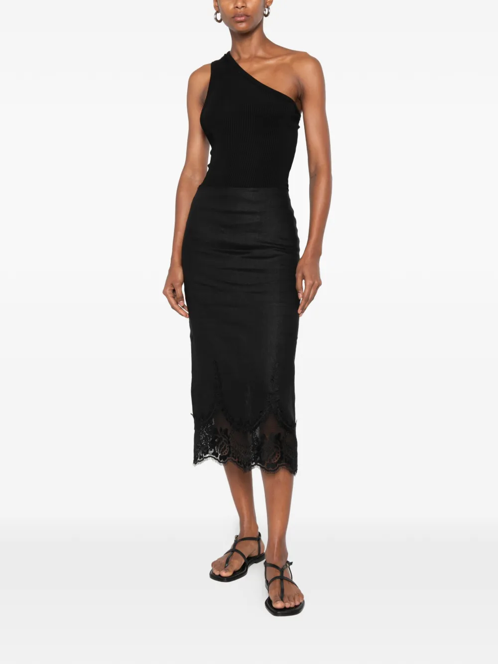 TWINSET Rok met gewelfde afwerking en kant Zwart