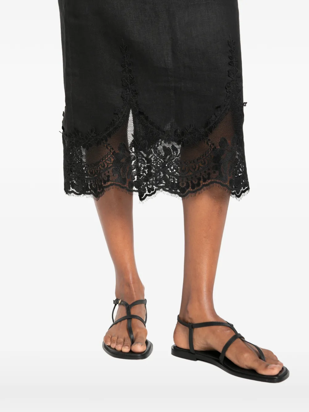 TWINSET Rok met gewelfde afwerking en kant Zwart
