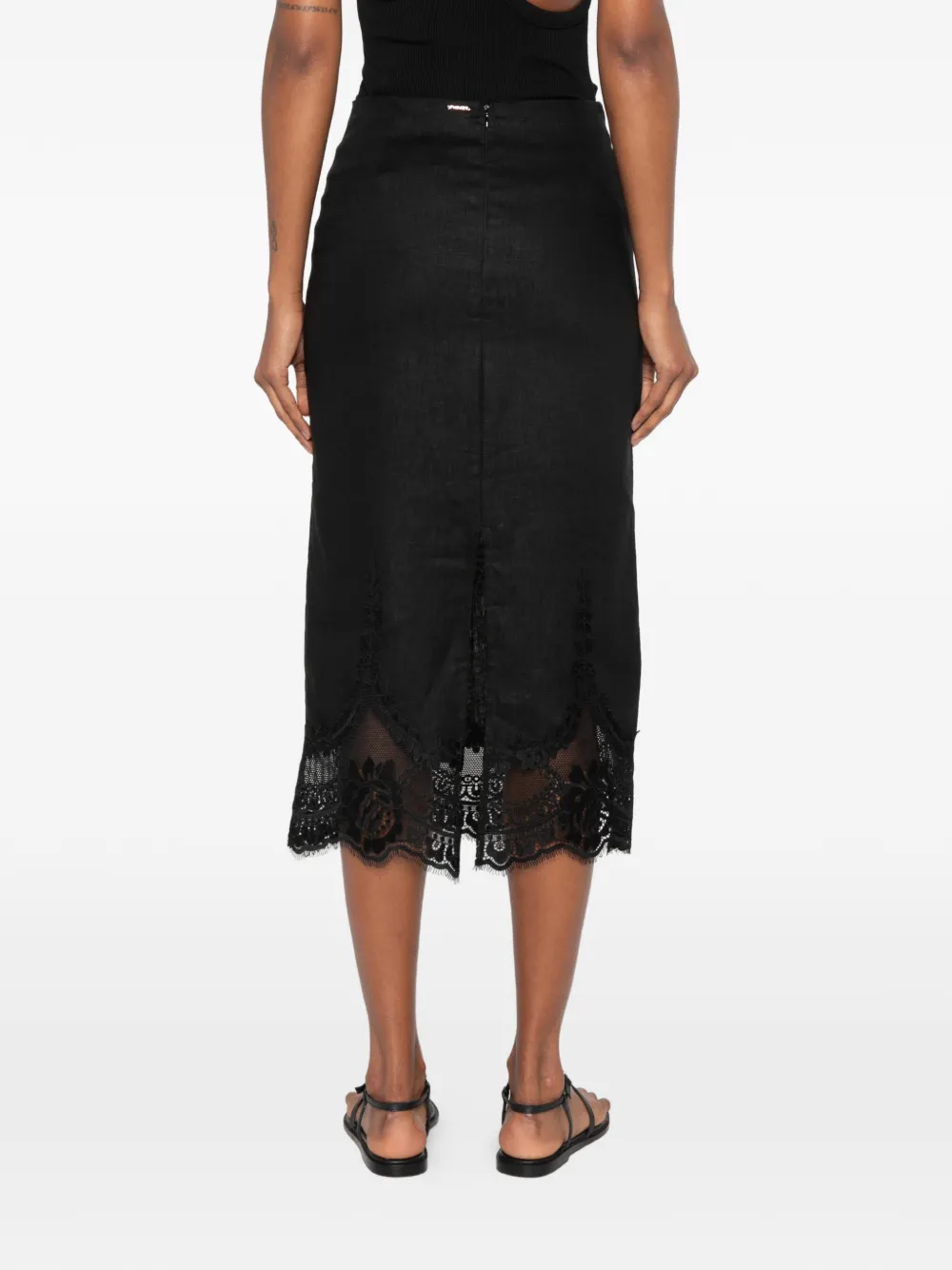 TWINSET Rok met gewelfde afwerking en kant Zwart