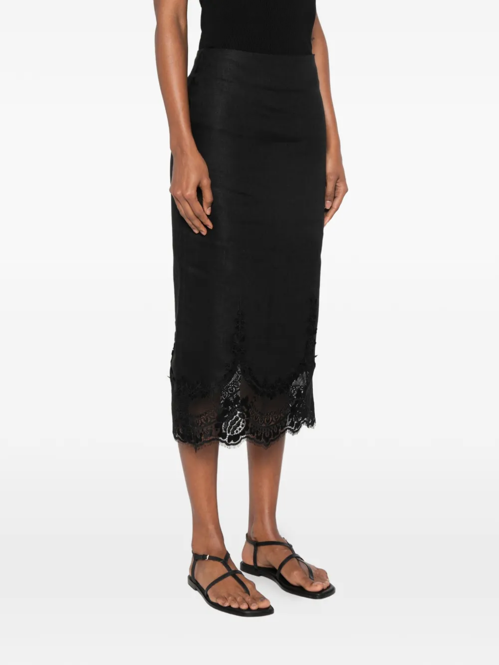 TWINSET Rok met gewelfde afwerking en kant Zwart