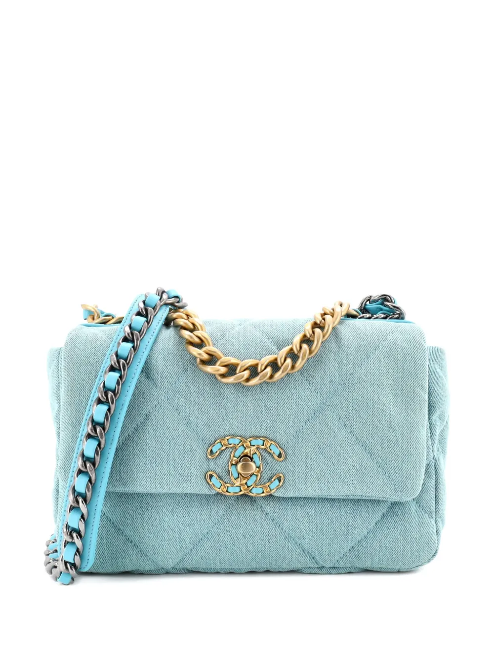 CHANEL Pre-Owned 19 Flap Bag Quilted Denim Medium shoulder bag - Blu