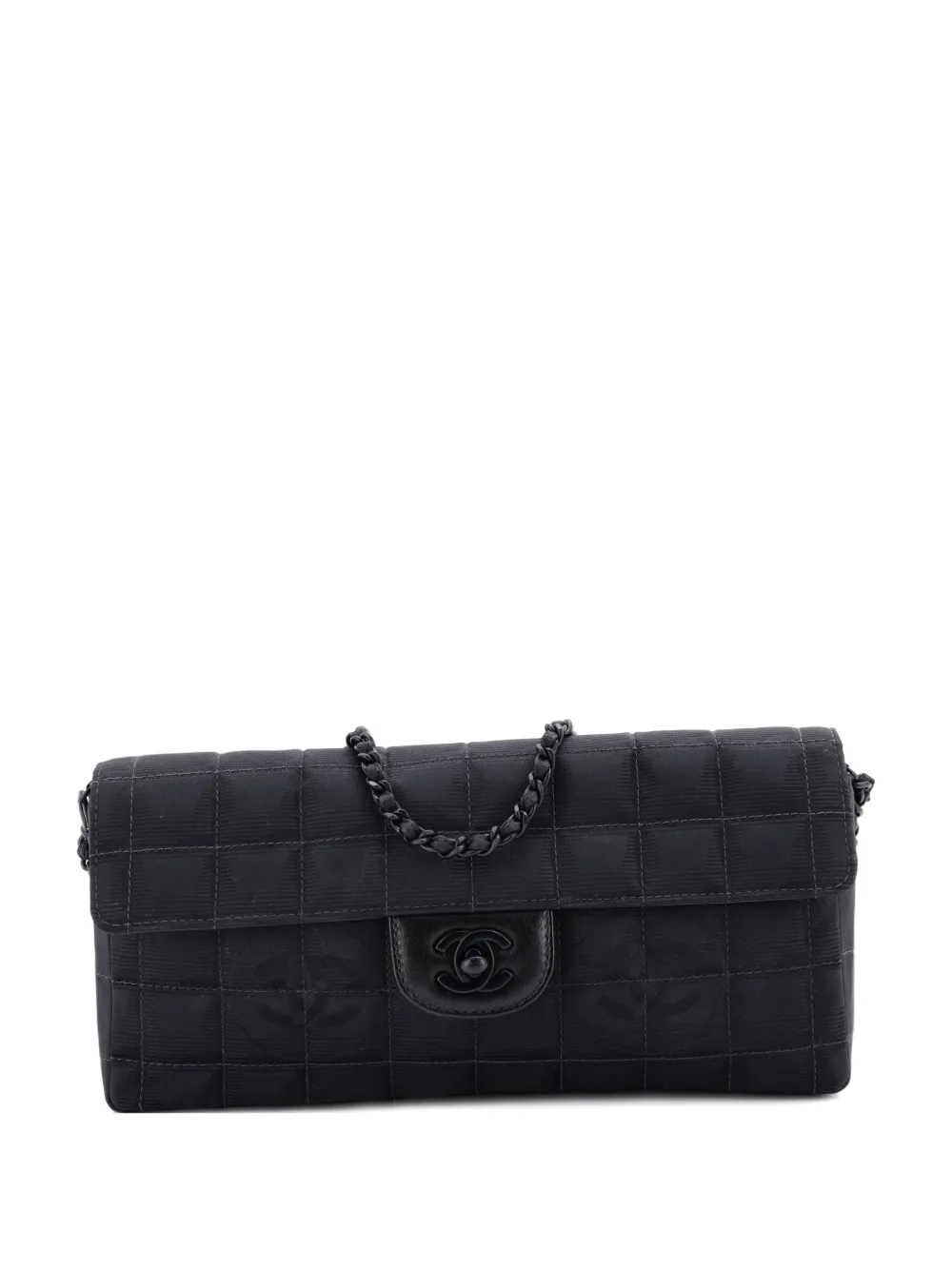 CHANEL Pre-Owned Borsa a spalla East West Travel Line trapuntata in nylon con battente - Nero