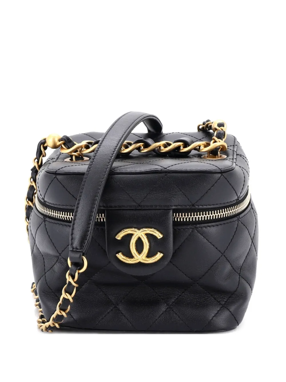 CHANEL Pre-Owned Chain Bar Vanity Case with Chain Quilted Calfskin Small crossbody bag - Nero