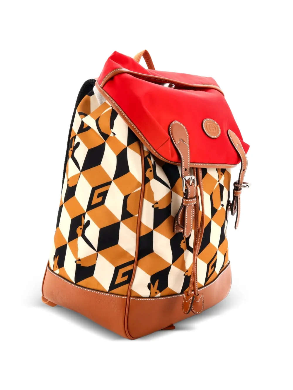 Interlocking G Patch Flap Buckle Printed Nylon With Canvas And Leather Backpack