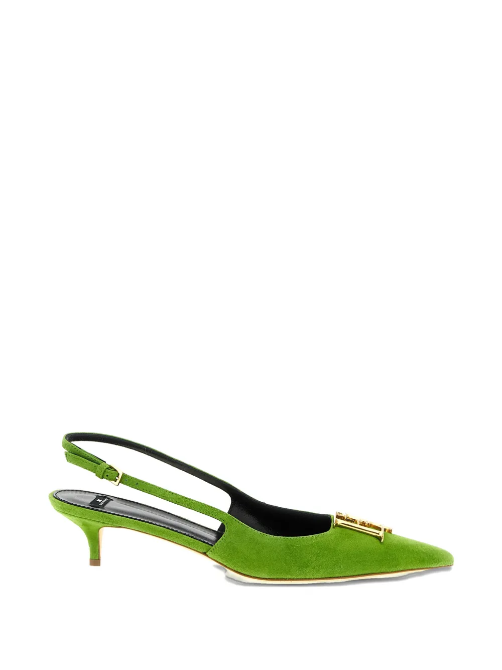 Elisabetta Franchi metal logo suede slingbacks - Verde