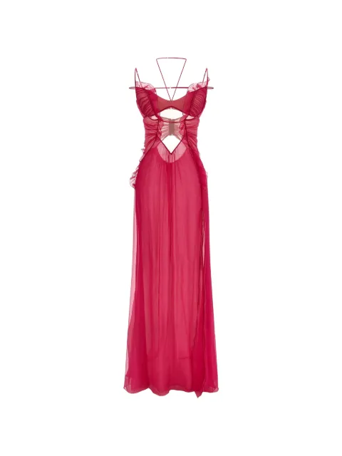 Nensi Dojaka vestido de fiesta con volantes y aberturas