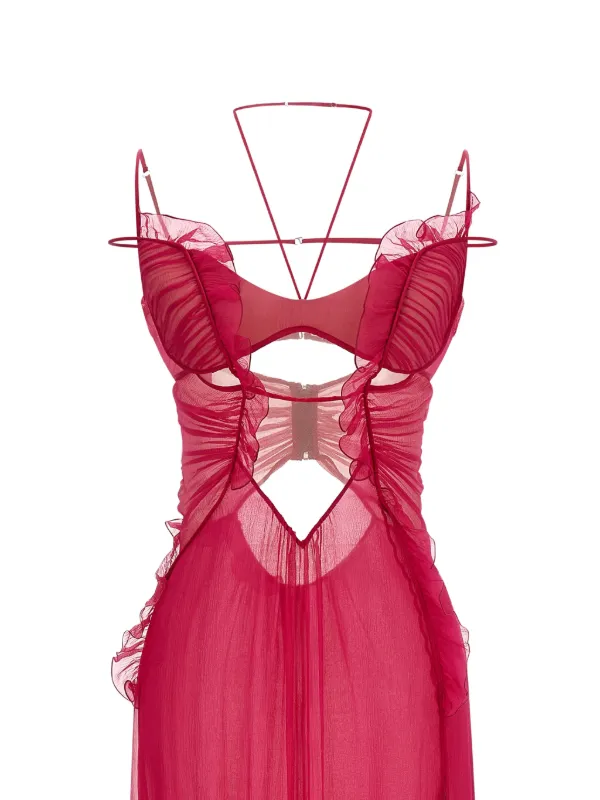 nensi dojaka dress red Nensi Dojaka Frilled Gown With Cutouts Dress