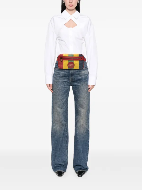 【✨良品✨】GUCCI シルヴィ バイアデラ ストライプ クラッチバッグ Gucci Pre-Owned 2016-2025 バイアデラ キャンバス ストライプ ベルト