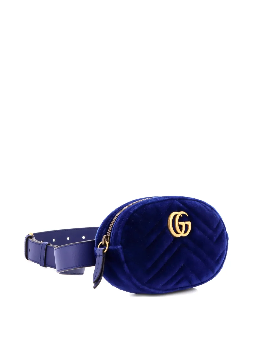  Gucci Pre-owned Gg Marmont Matelasse Velvet Belt Bag - Blue 