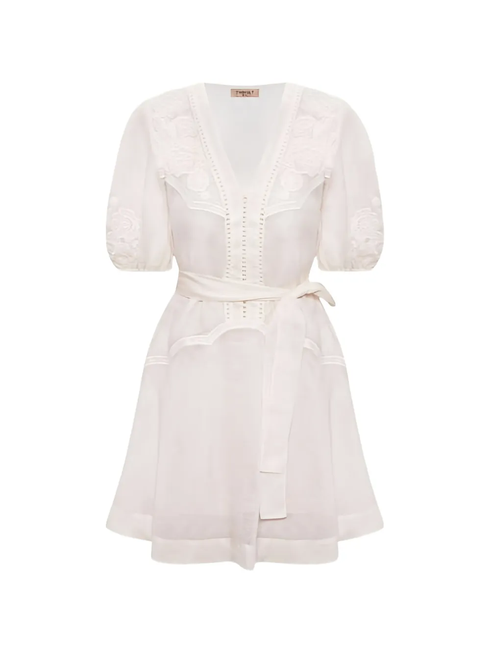 TWINSET embroidered belted mini dress - Toni neutri