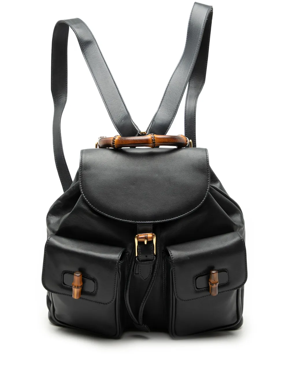 Gucci Pre-Owned Zaino in pelle di vitello e bambù con coulisse XX secolo - Nero