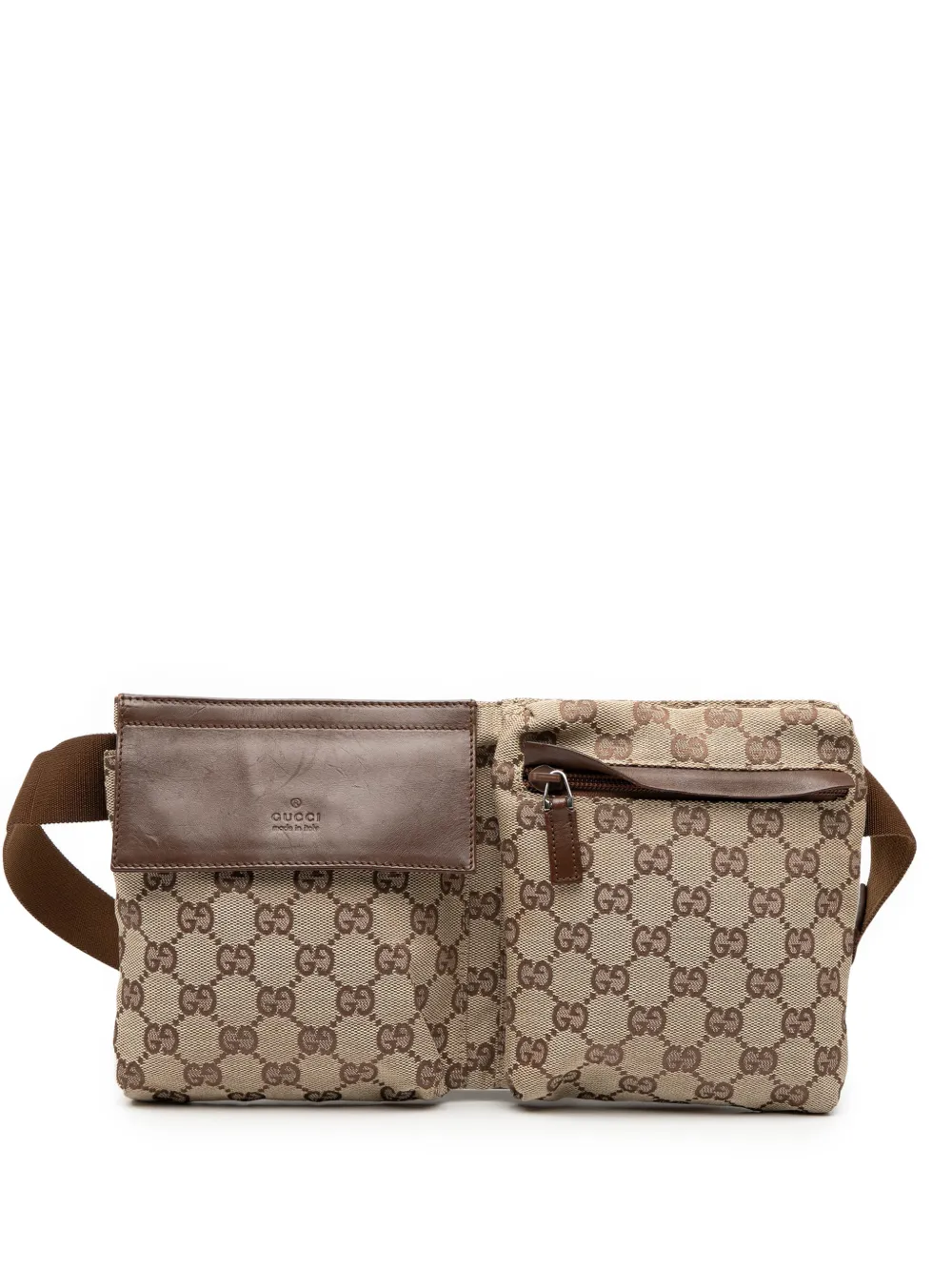 Pre-owned Gucci 2000-2015 Gg Canvas Double Pocket Belt Bag In Brown