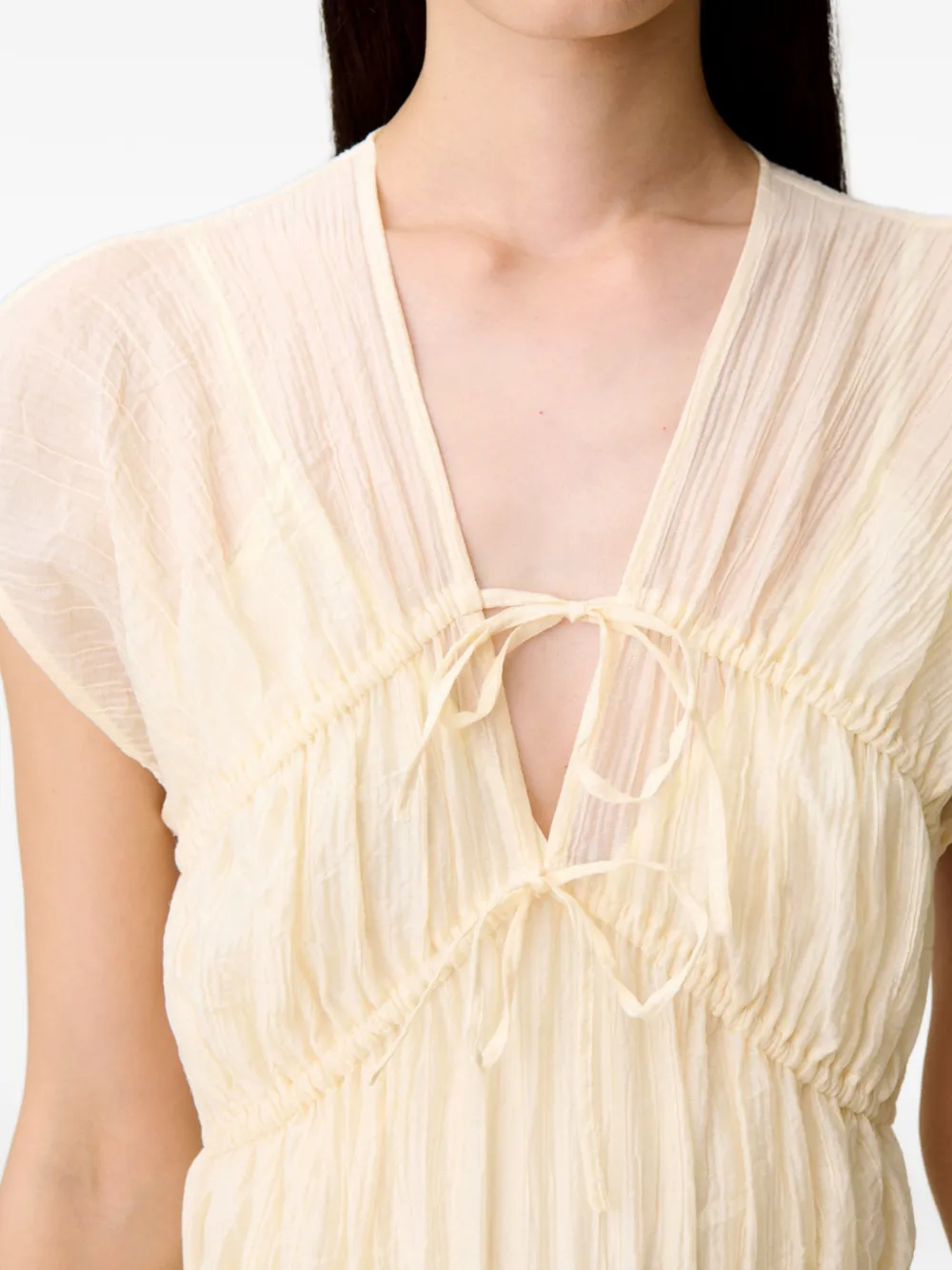Claudie Pierlot Gesmockte maxi-jurk met strikdetail Beige