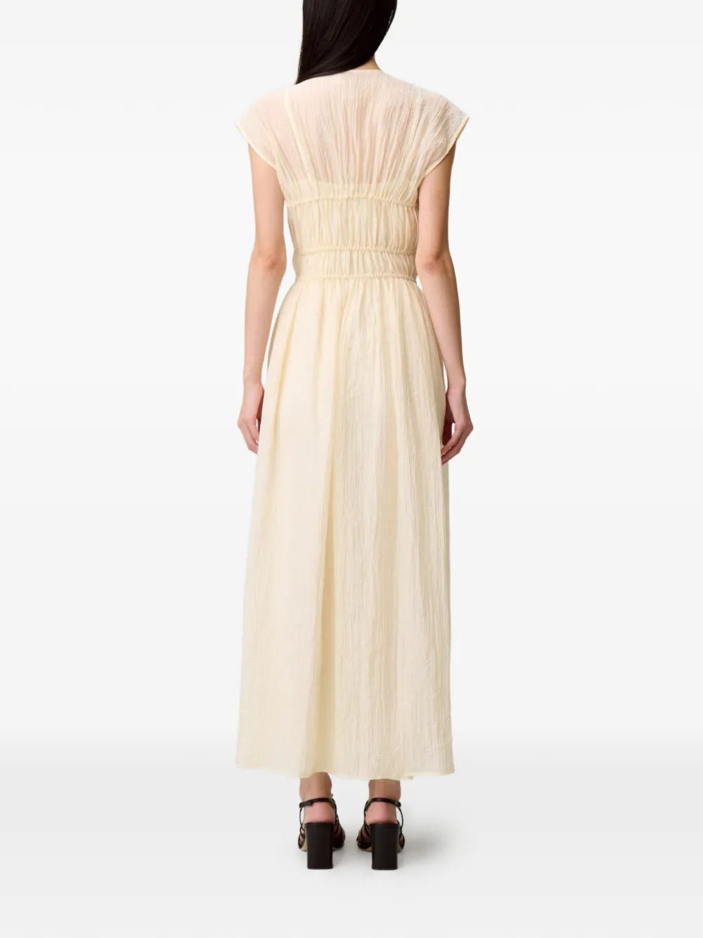Claudie Pierlot Gesmockte maxi-jurk met strikdetail Beige