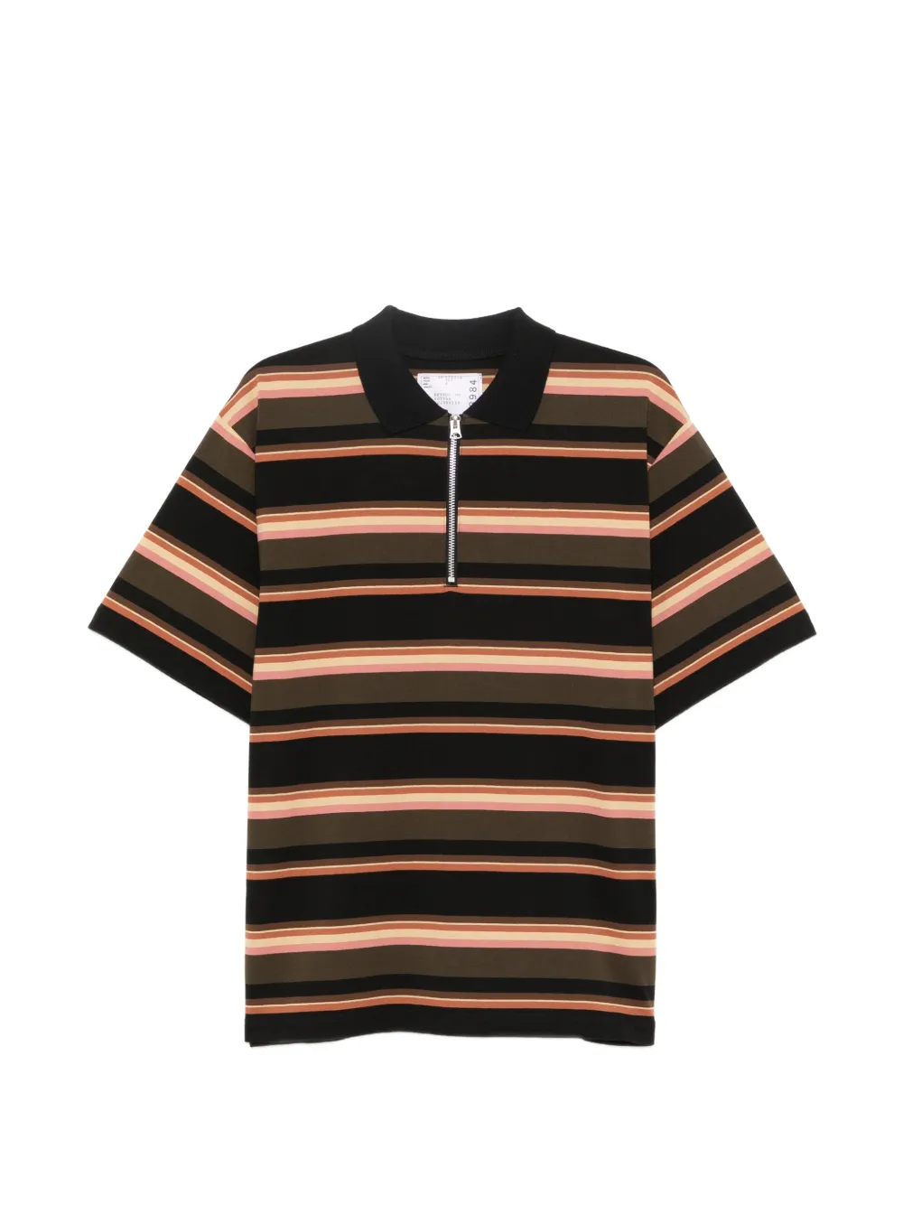 Sacai Striped Zip-up Poplin Polo Shirt In Multi