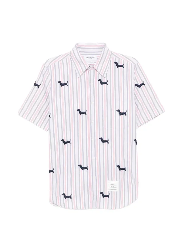 Thom Browne Satin-stitch Striped Shirt in White