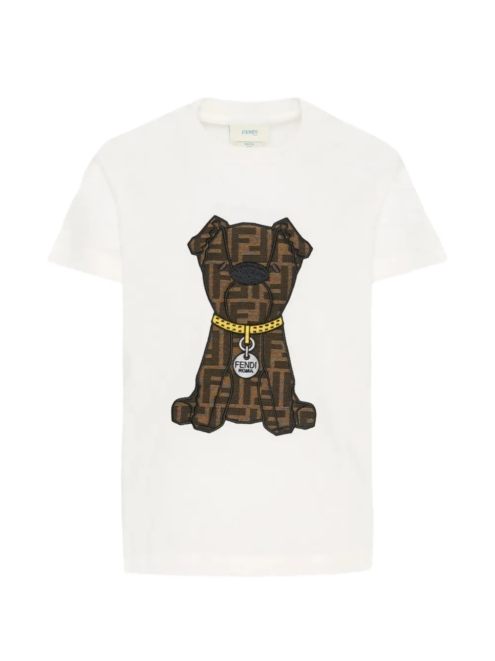 Fendi Kids dog-embroidery T-shirt - Bianco