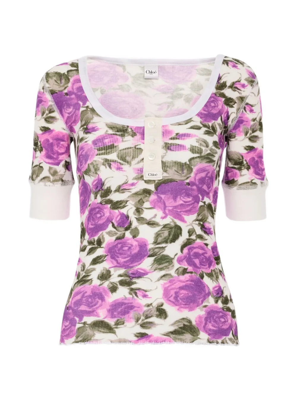 Chloé floral button T-shirt - Weiß