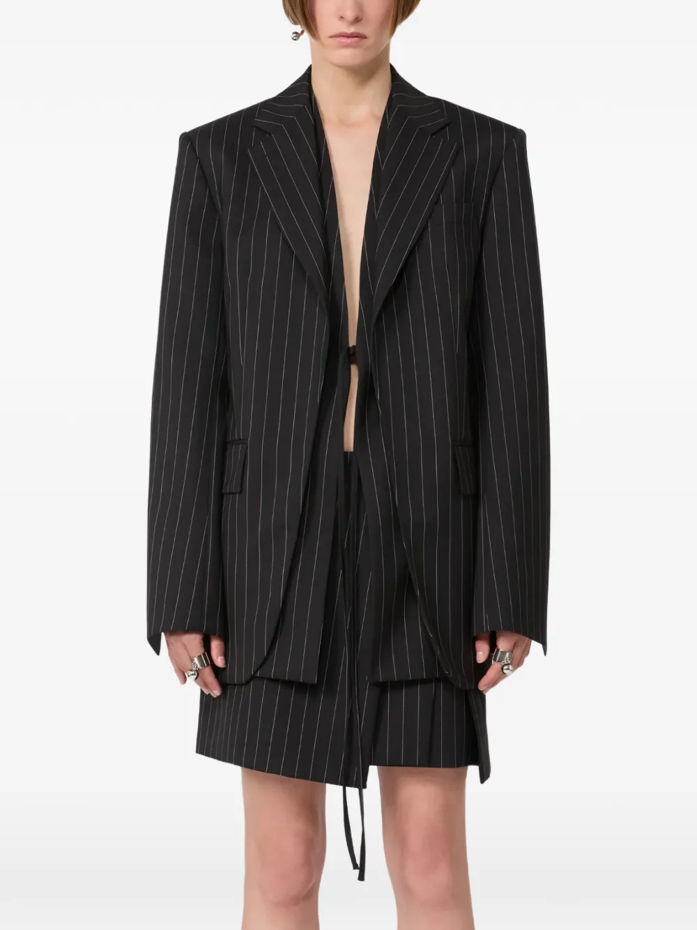 Sportmax Blazer met krijtstreep en striksluiting Zwart