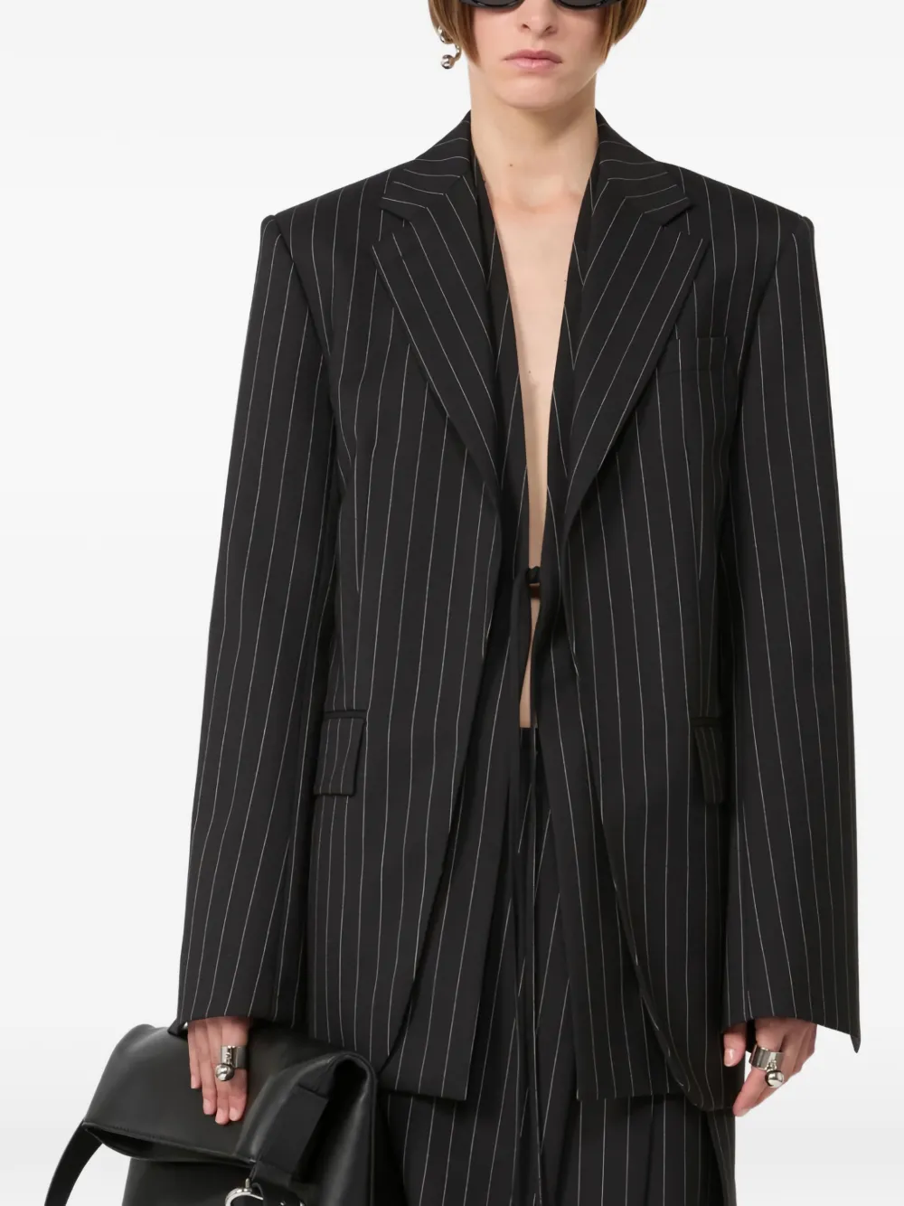 Sportmax Blazer met krijtstreep en striksluiting Zwart