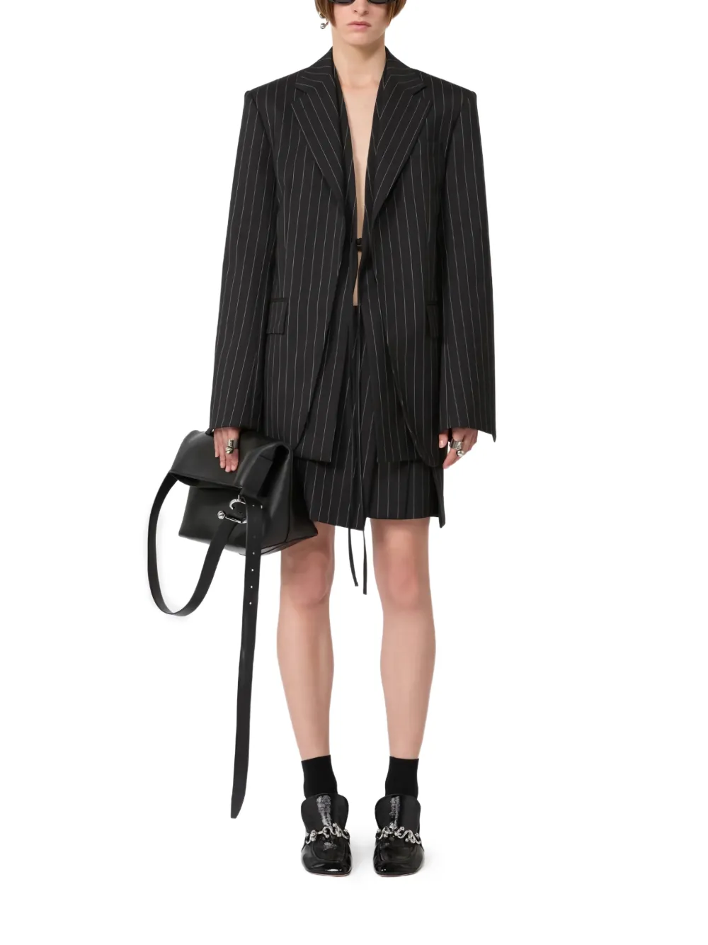 Sportmax Blazer met krijtstreep en striksluiting Zwart