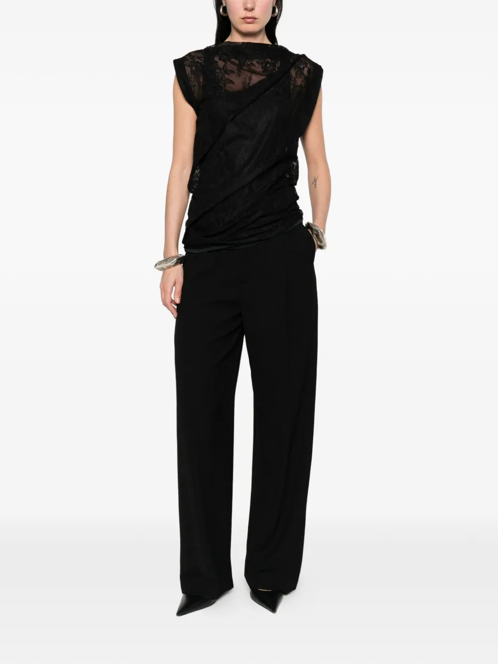  Sportmax Lace Sleeveless Top - Black 