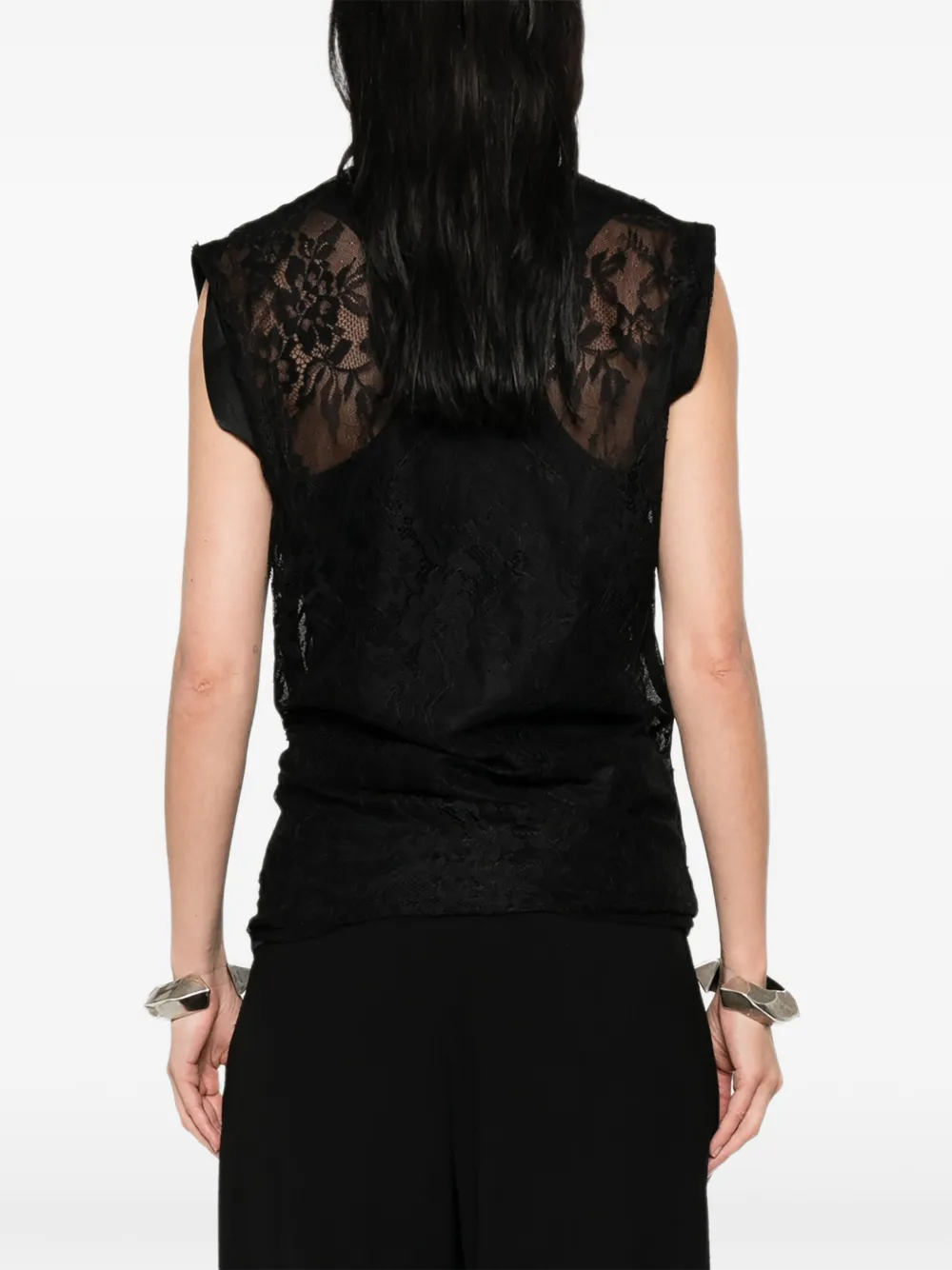 Sportmax Mouwloze top met kant Zwart