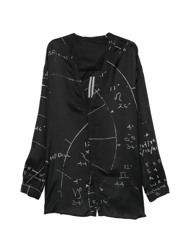 Rick Owens Temple Concordian Shirt in Printed Cupro Twill in Black