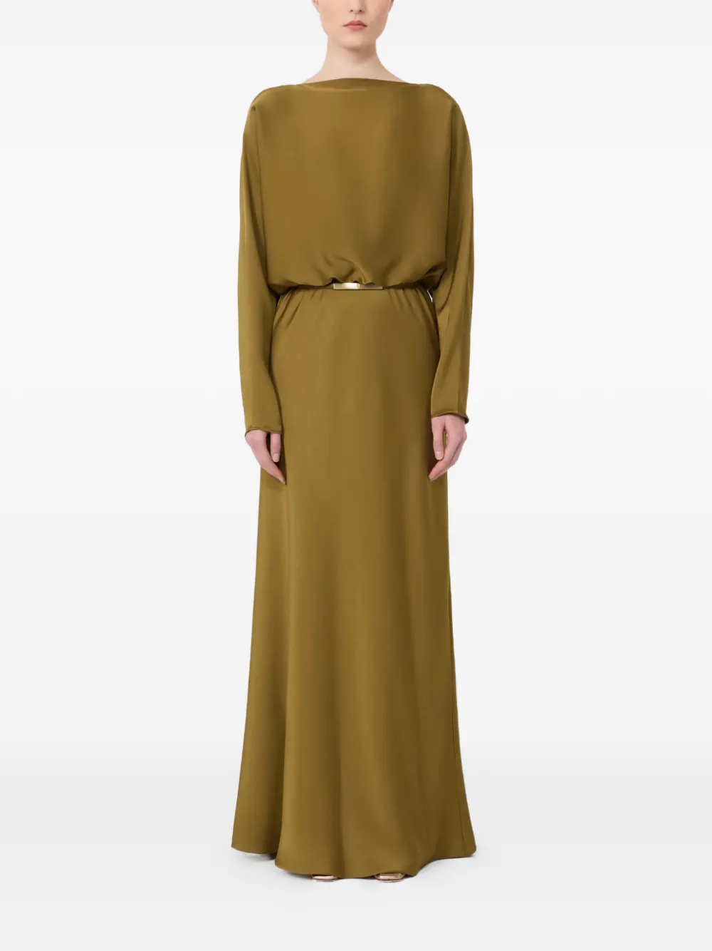  Max Mara Satin Belted Maxi Dress - Green 