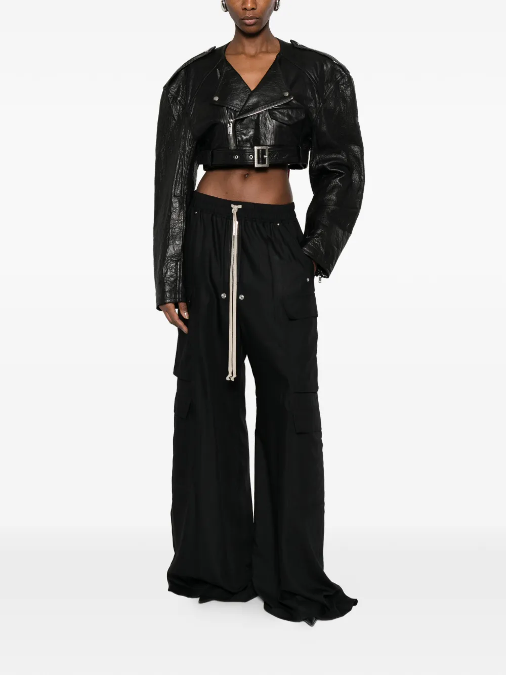 Rick Owens Micro Biker jack met ceintuur Zwart