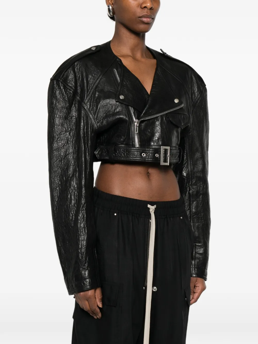Rick Owens Micro Biker jack met ceintuur Zwart