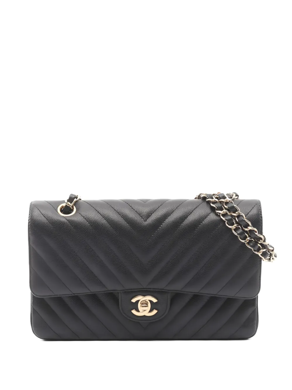 CHANEL Pre-Owned 2018-2019 chevron-stitch flap chain shoulder bag - Schwarz