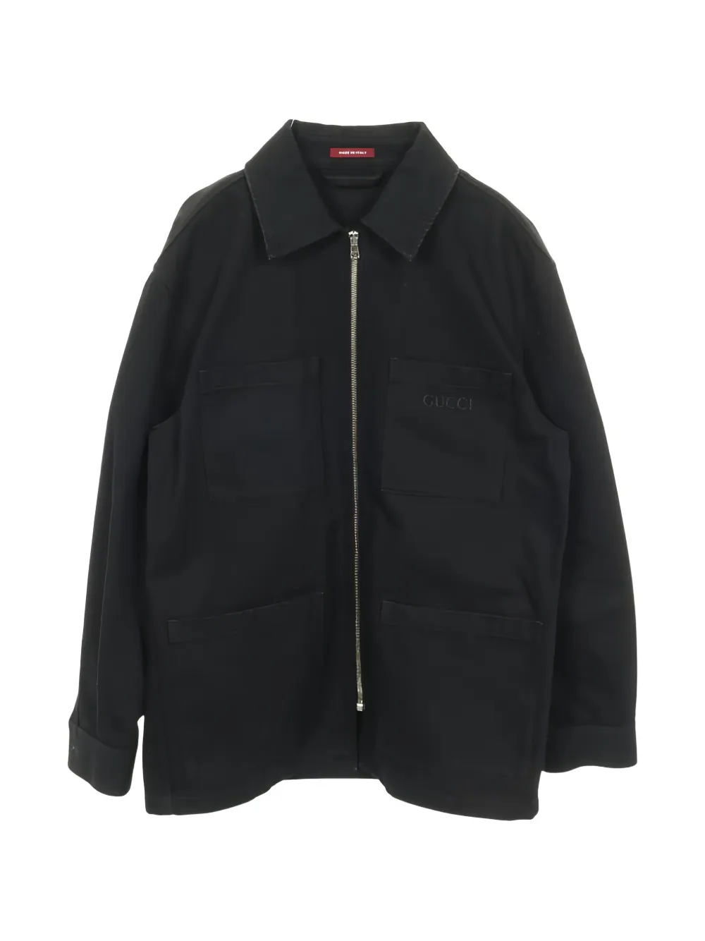 Pre-owned Gucci Rhinestone Logo Zip-up Denim Jacket In Black