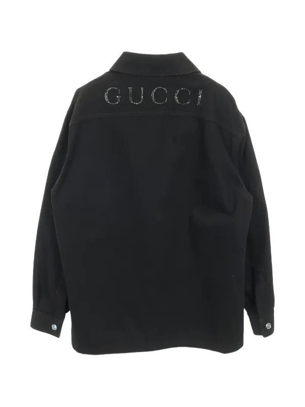 Gucci Pre-Owned ラインストーンロゴ デニムジャケット | ブラック 