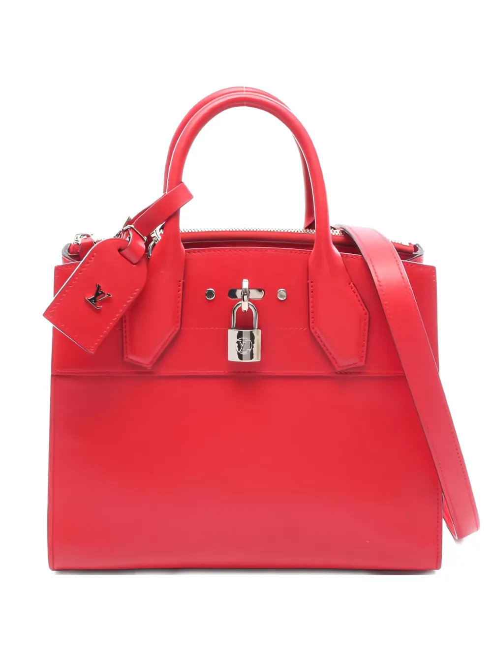 Louis Vuitton Pre-Owned 2016 City Steamer PM padlock leather tote bag - Rosso