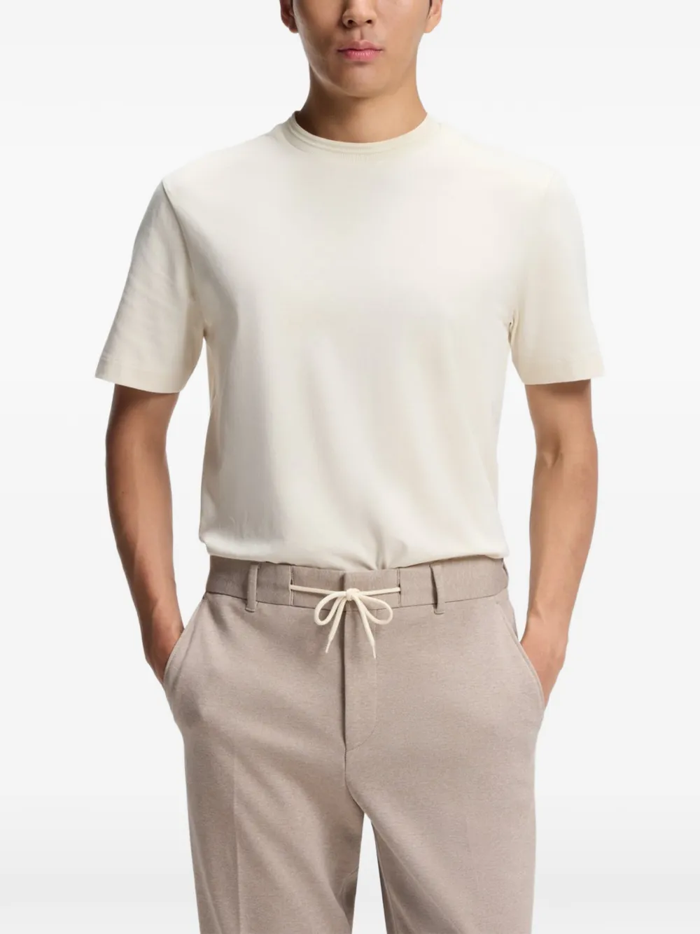 BOSS T-shirt met monogram in een katoenen blend Beige