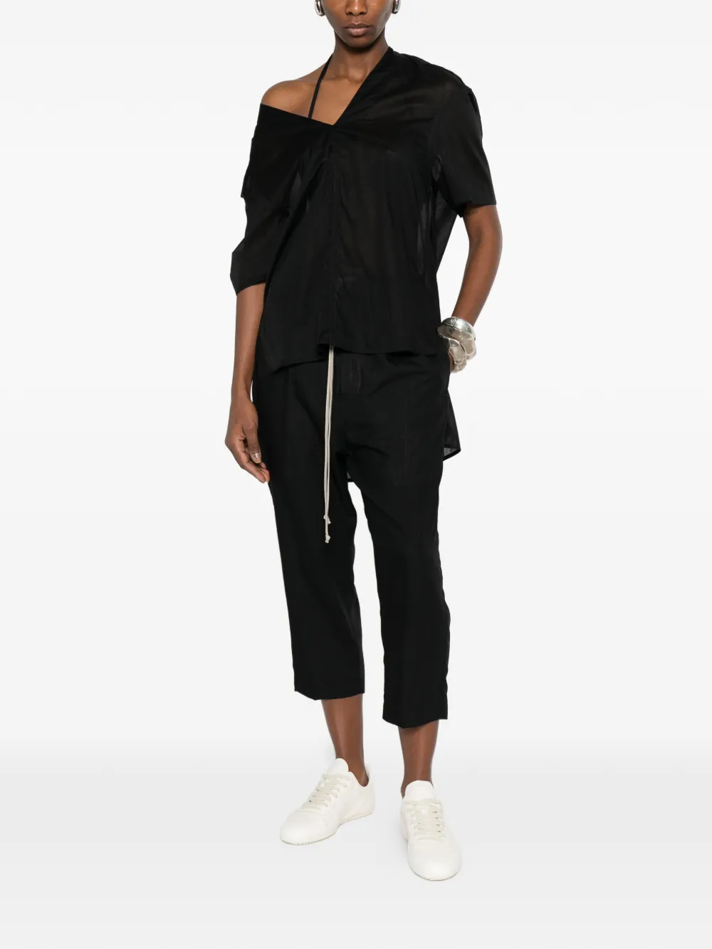 Rick Owens Island top met V-hals en korte mouwen Zwart