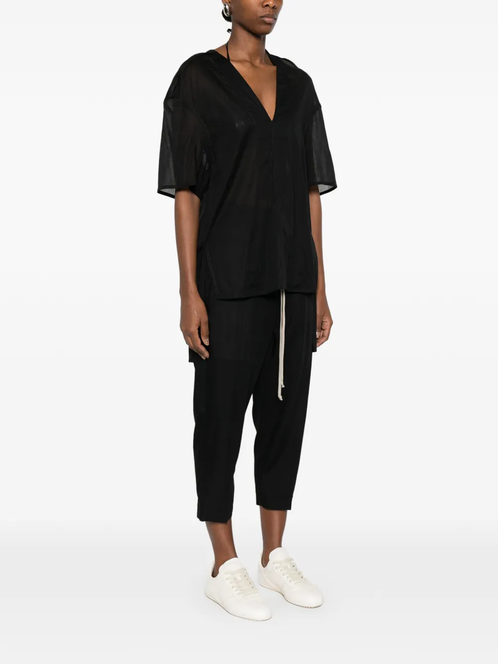 Rick Owens Island top met V-hals en korte mouwen Zwart