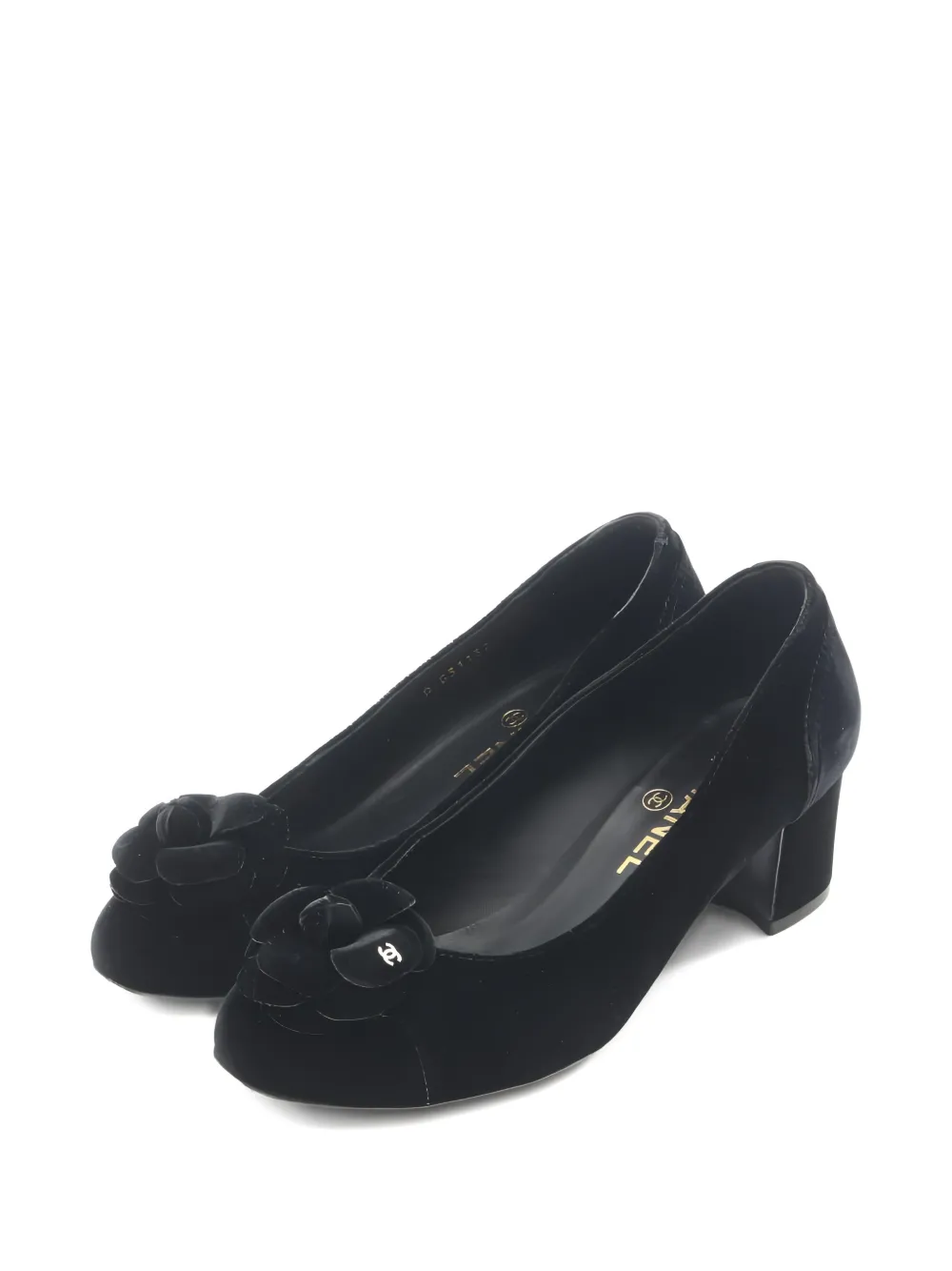 Pre-owned Chanel 1986-1988 Camellia Coco Mark Pumps In Black