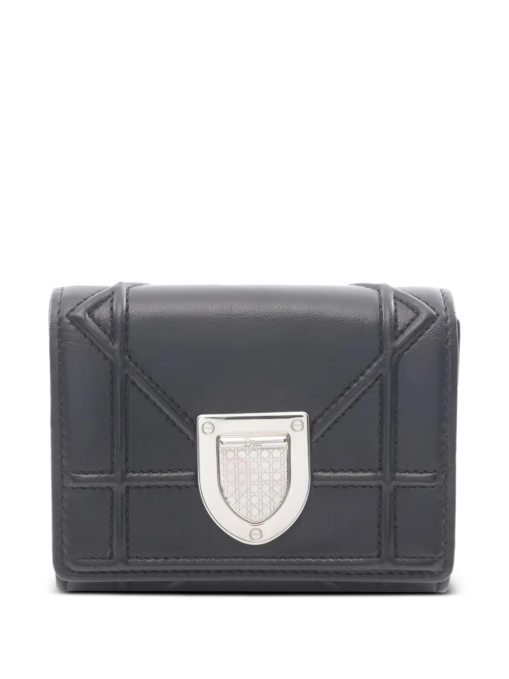 Pre-owned Dior 2010s Ama Leather Bi-fold Wallet In Black