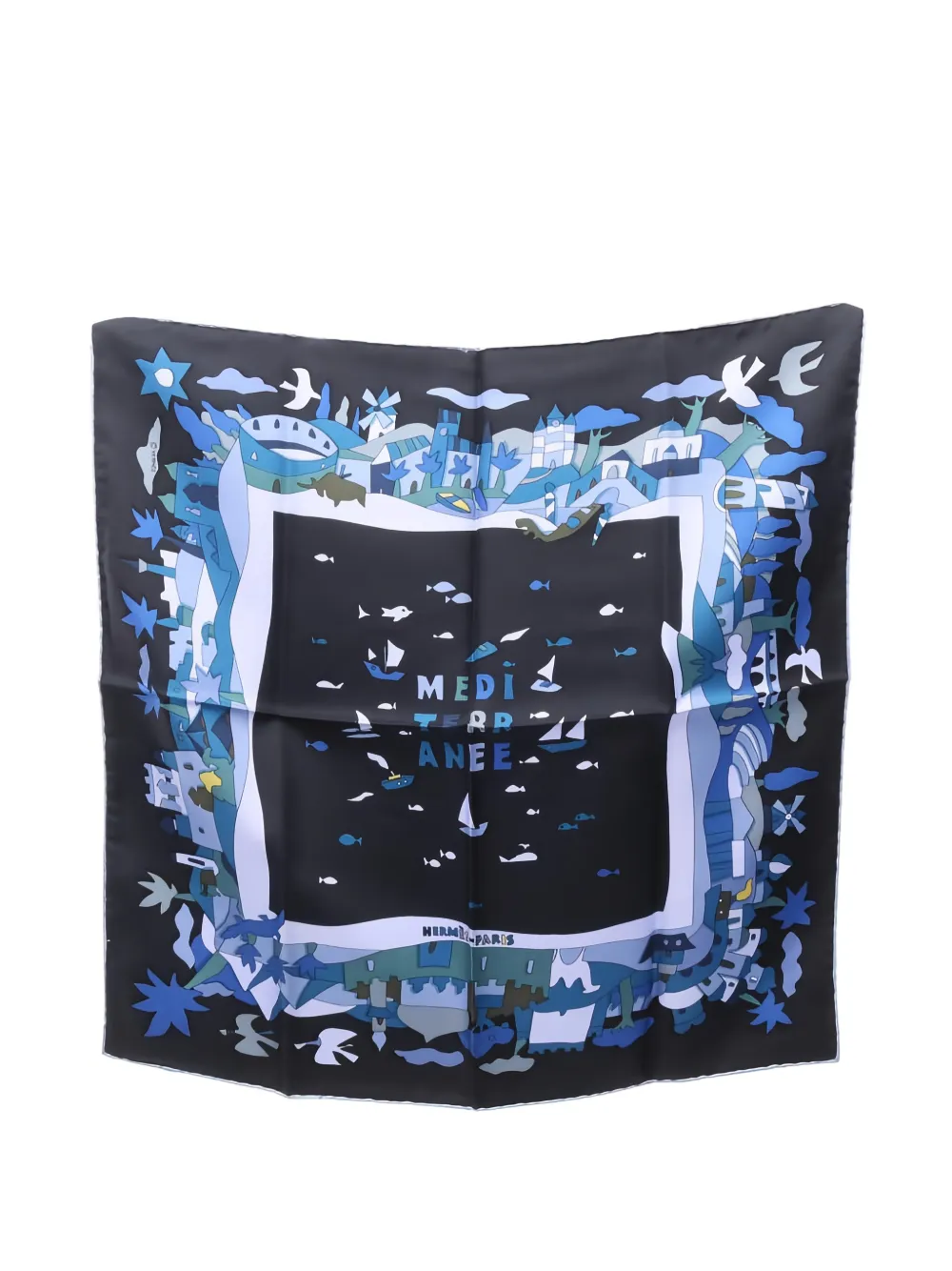 Hermès Pre-Owned 2010s Petit Kare carres 45 MEDITERRANEE printed scarf - Nero