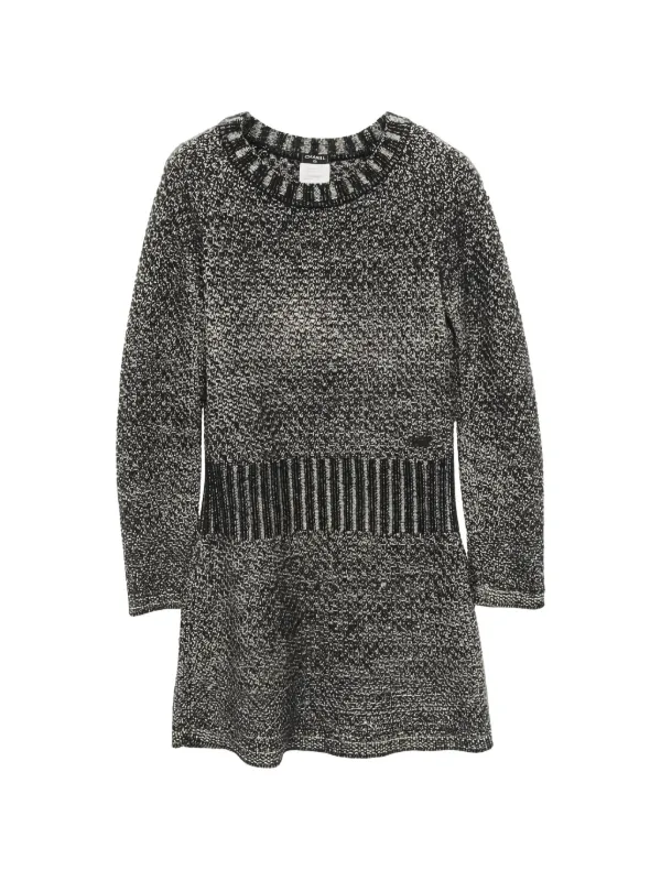 long sleeve chanel dress CHANEL Pre-Owned Knitted long-sleeve Dress | Black