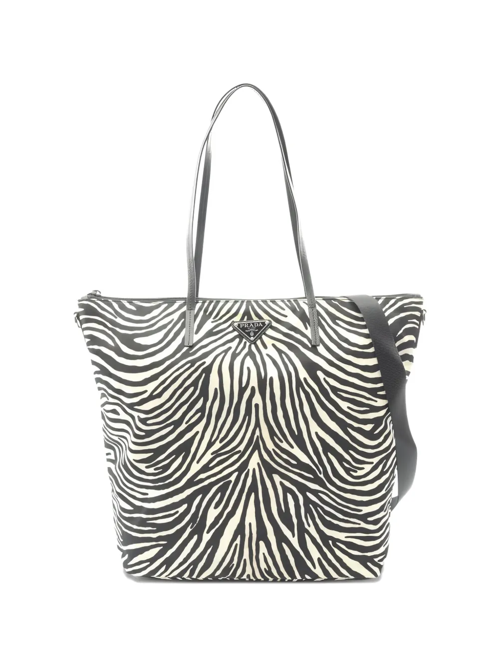 Prada Pre-Owned 2000s zebra-print leather tote bag - Nero