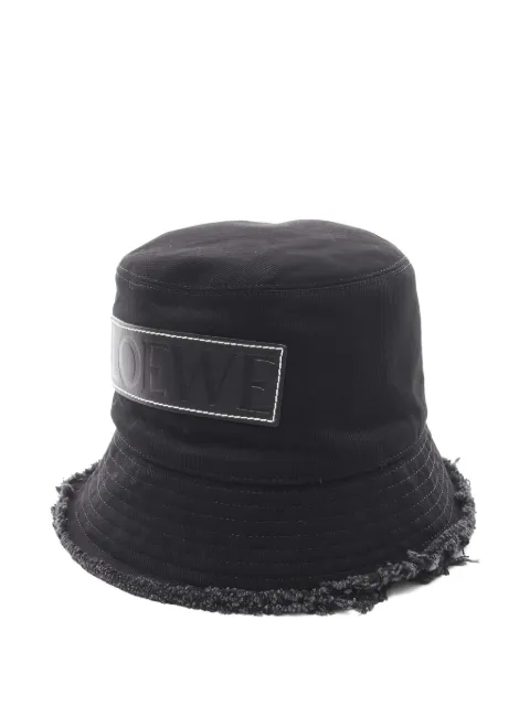 Loewe Pre-Owned frayed leather logo-patch bucket hat