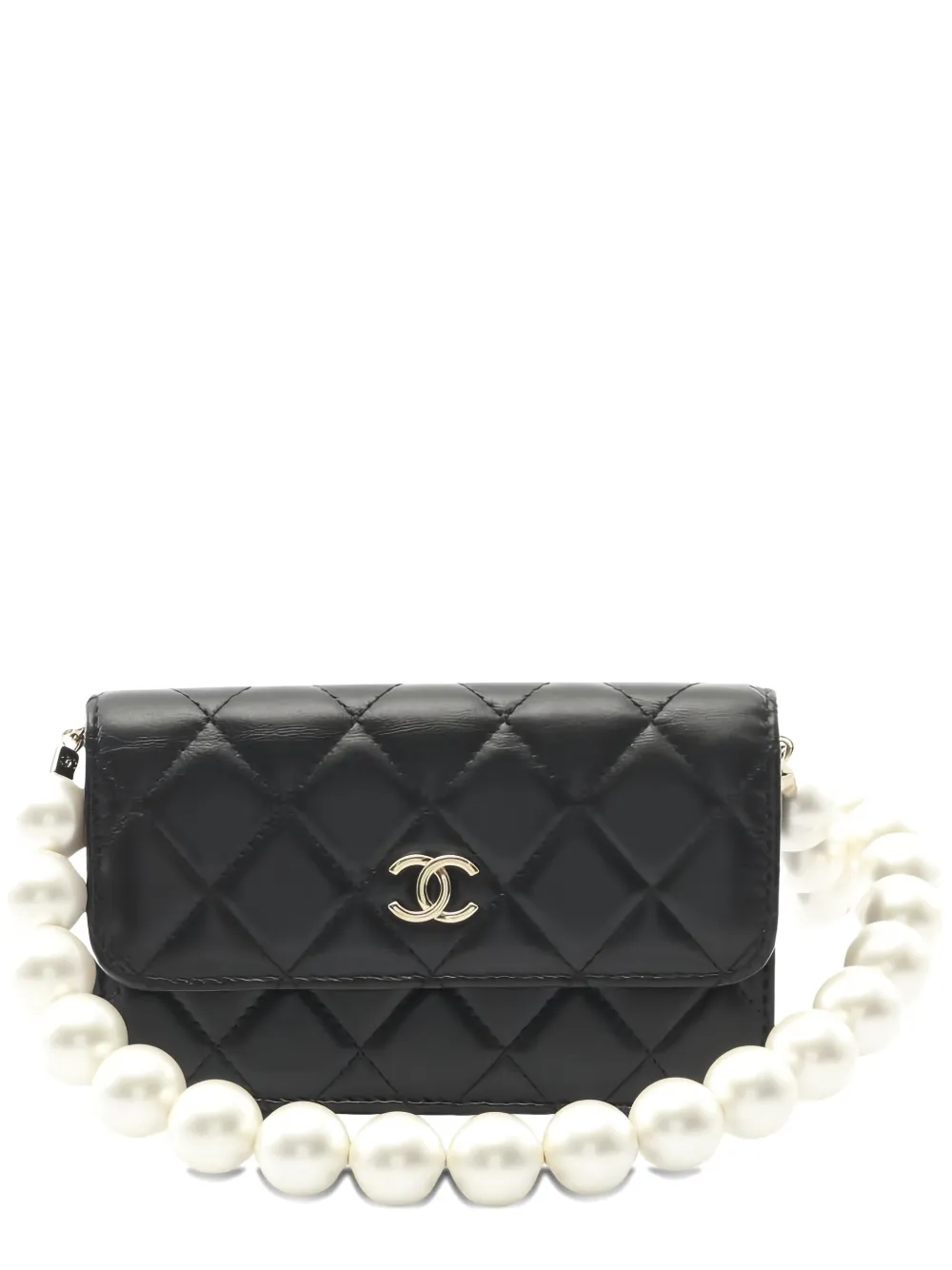 CHANEL Pre-Owned 2021-2022 matelassé pearl chain wallet - Nero