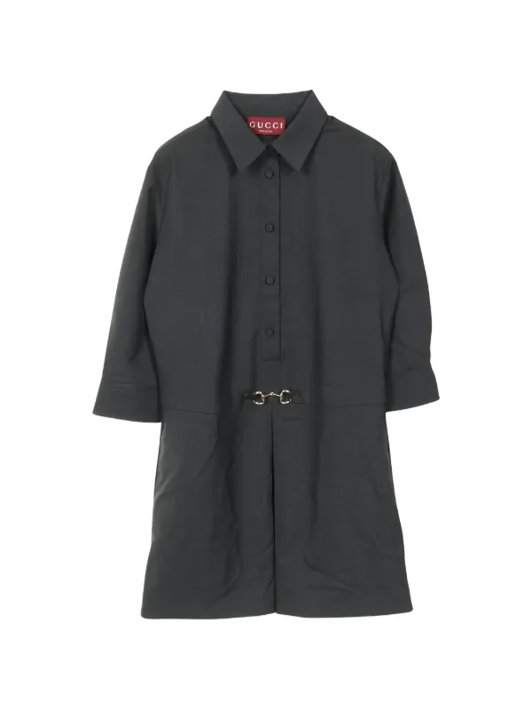 gucci grey dress Pre-Owned 2010s Horsebit Shirt Wool Midi | stacy-adams