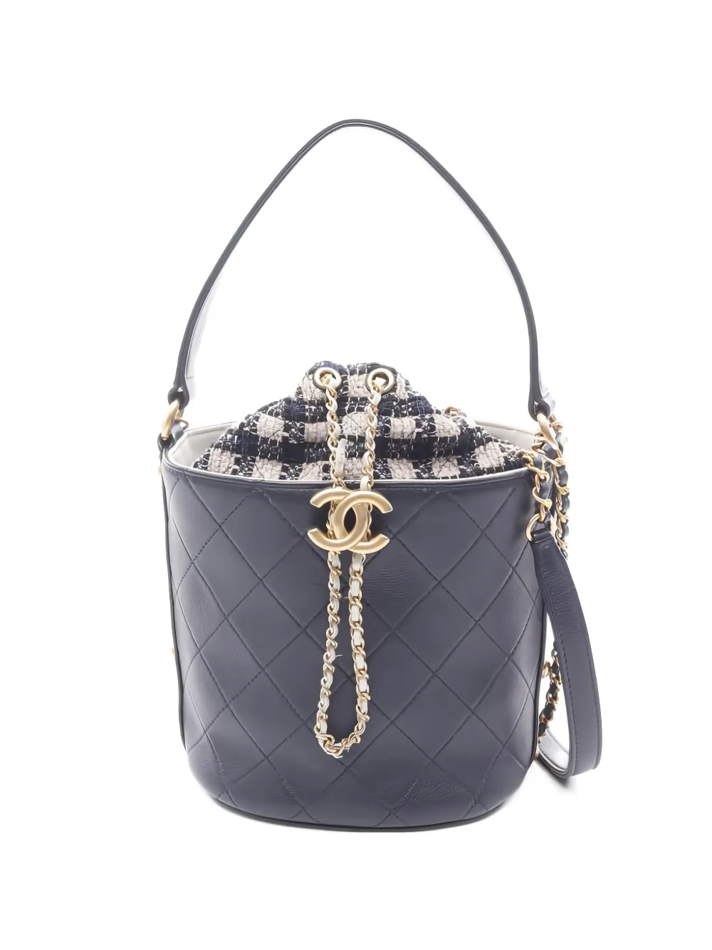 CHANEL Pre-Owned 2019 small CC tweed bucket bag - Blu
