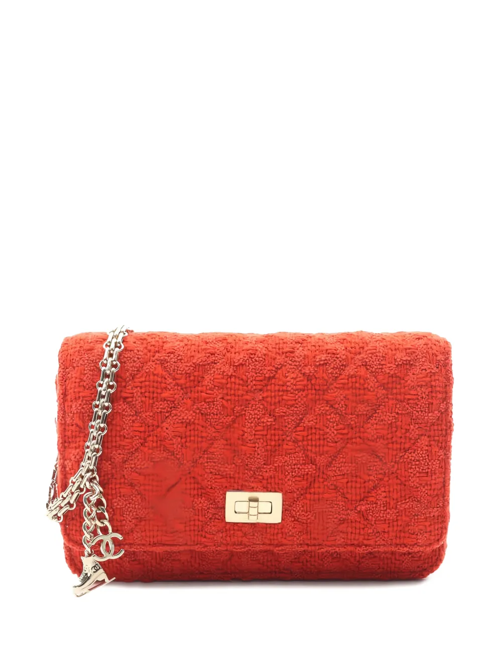 CHANEL Pre-Owned 2019 diamond-quilting tweed cross body bag - Arancione
